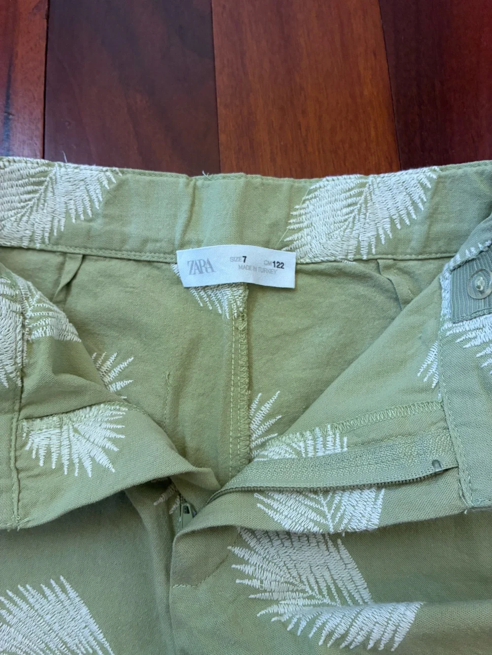 Zara Girls Green & White Leaf Print Matching Set - Top & Pants size 7/8
